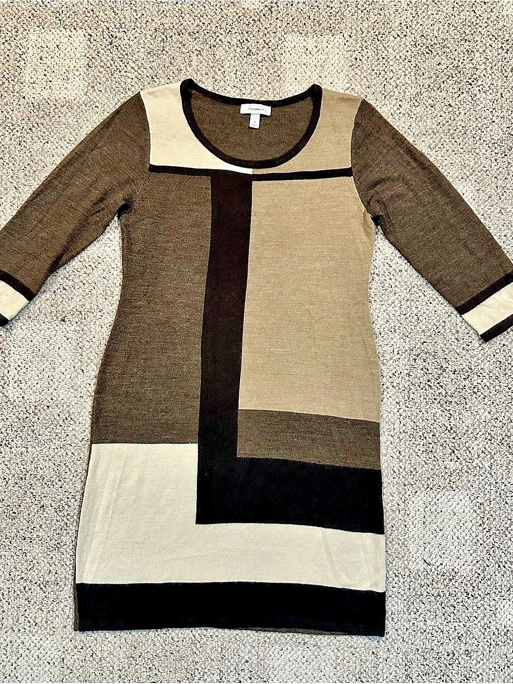 Dressbarn Color Block Dress in Brown & Black Side medium above knee length.